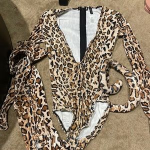 Leopard cat costume Leotard with leg covers & headband sz XS